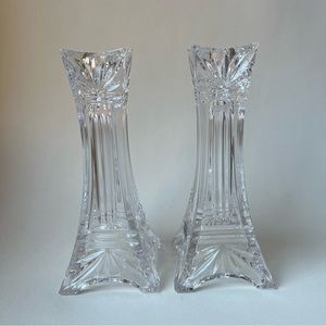 Set of 2 Waterford Marquis Clear Crystal Odyssey 7" Pillar Candle Holder
